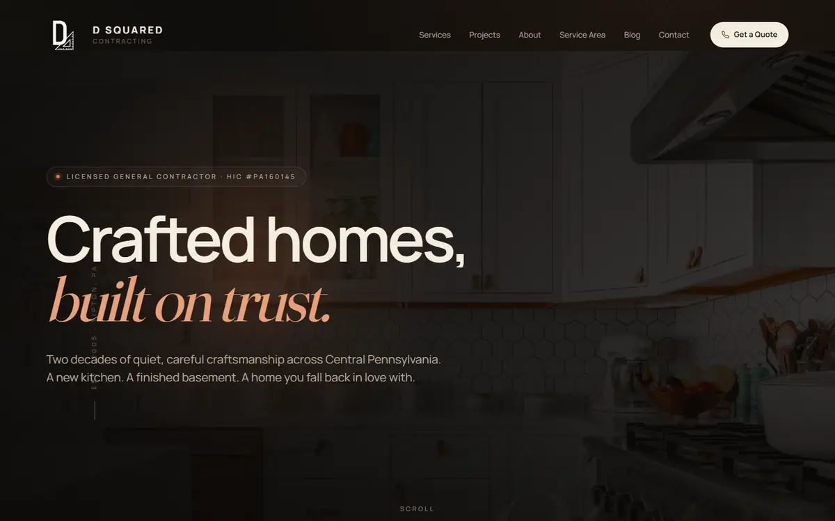 D Squared Contracting website